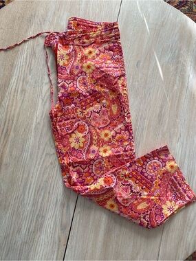 Women's Paisley Ankle Pants in Pink & Orange
